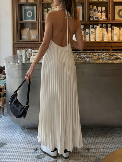 Halter Neck Pleated Maxi Dress - Saint.Avenue