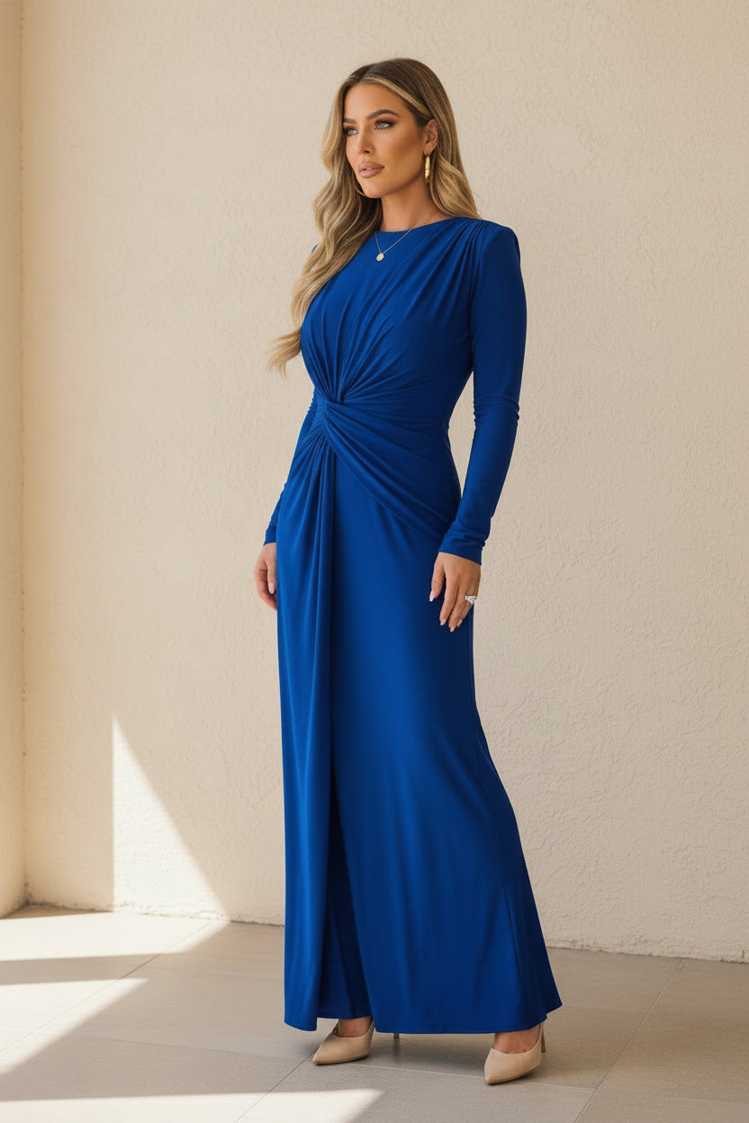 Ruched Knot Front Long Sleeve Maxi Dress - Saint.Avenue