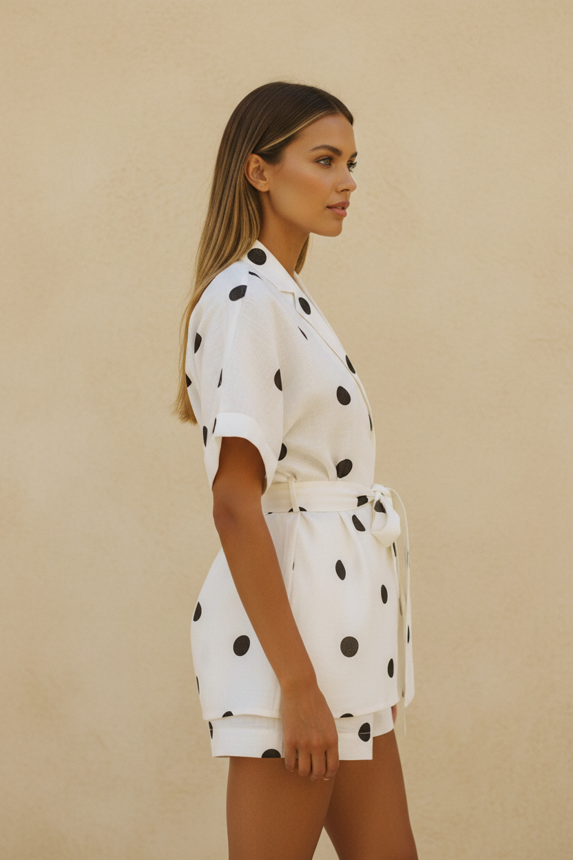Polka Dot Tie Waist Top and Shorts Set