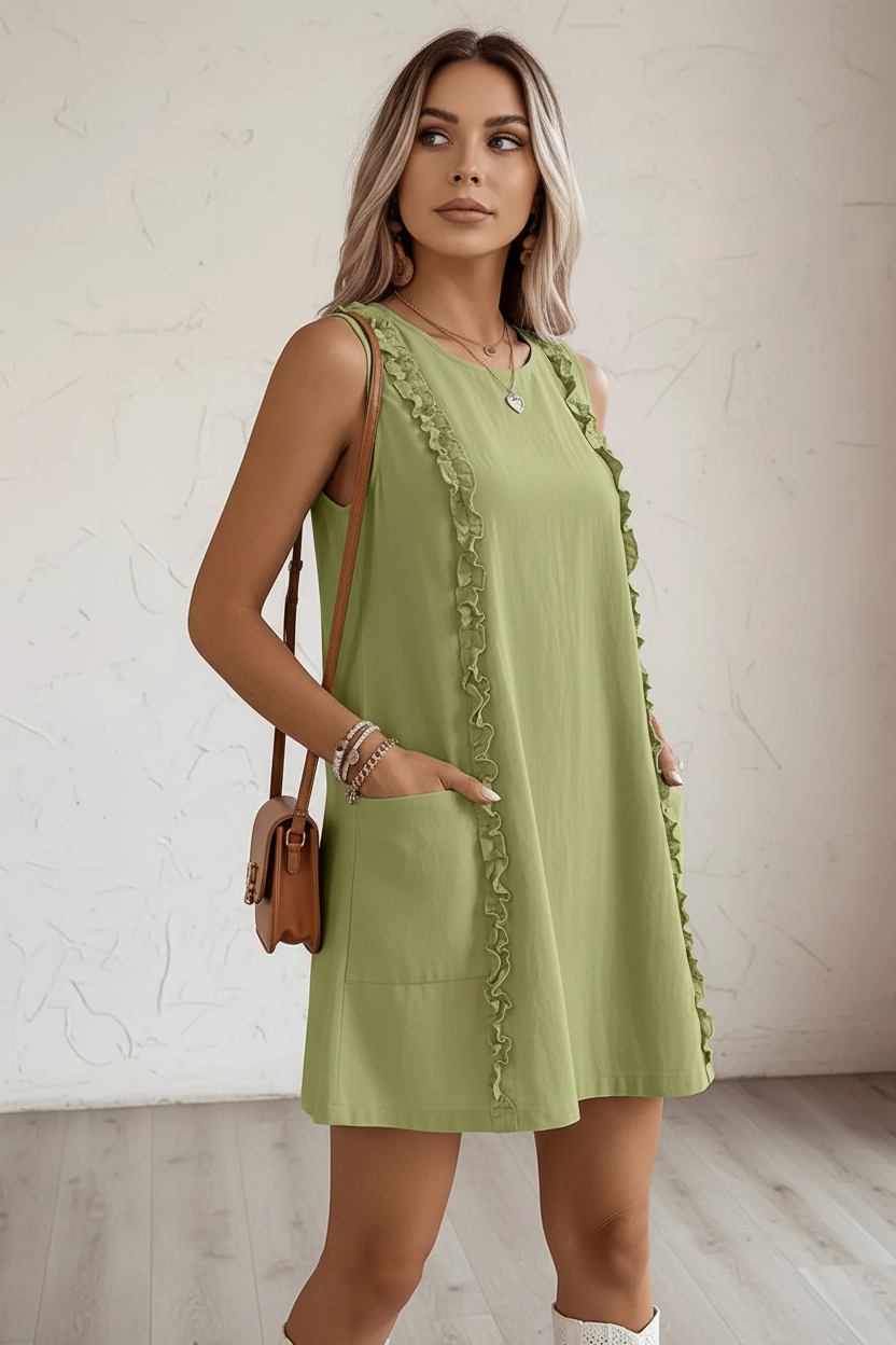 Frill Sleeveless Round Neck Dress