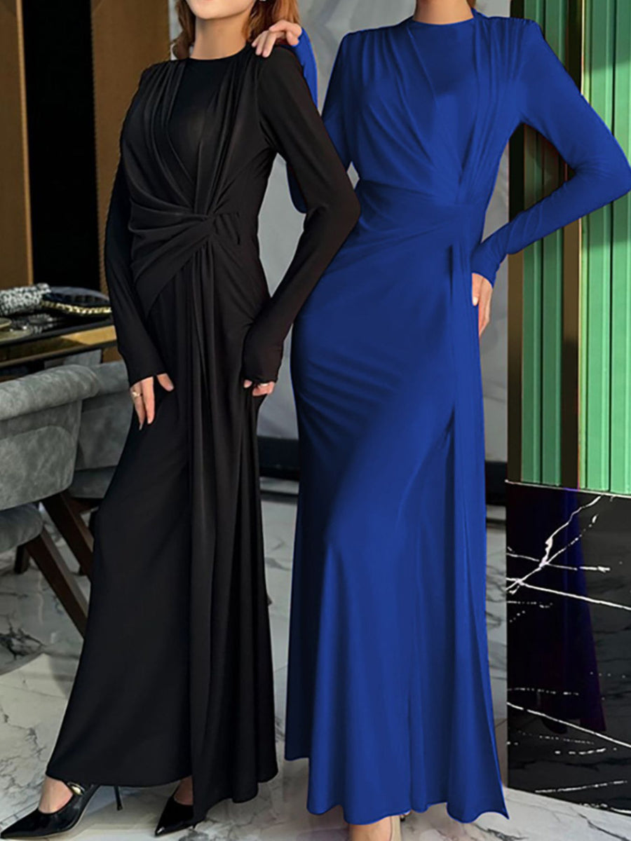 Ruched Knot Front Long Sleeve Maxi Dress - Saint.Avenue