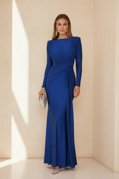 Ruched Knot Front Long Sleeve Maxi Dress - Saint.Avenue